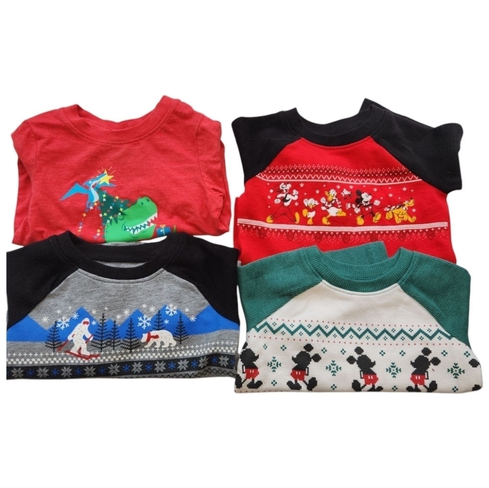 CHRISTMAS Holiday Winter Long Sleeve Shirts 4 pc Boy Size 12M EUC & NWOT